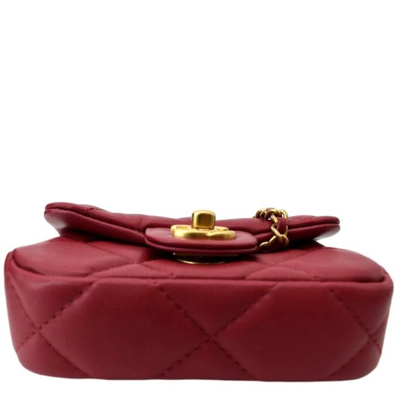 CHANEL Top Handle Flap Card Holder Quilted Leather Chain Shoulder Bag Red - Picture 8 of 14